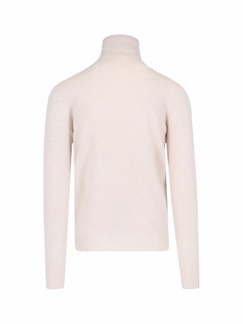 Turtleneck Sweater In Cream Cashmere Ribbed Trim