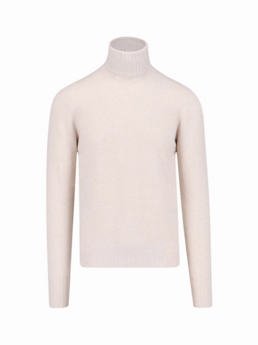 Turtleneck Sweater In Cream Cashmere Ribbed Trim