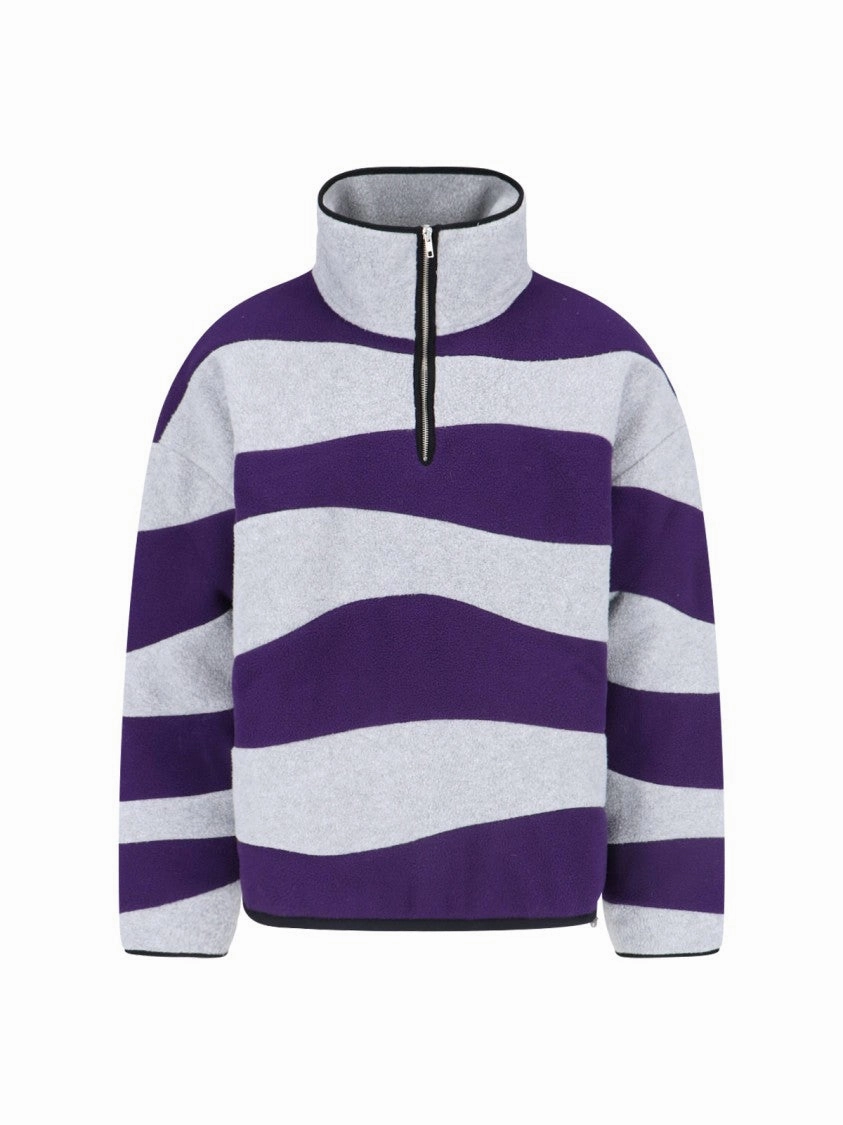 Turtleneck Sweater In Grey Fleece Purple Striped Pattern