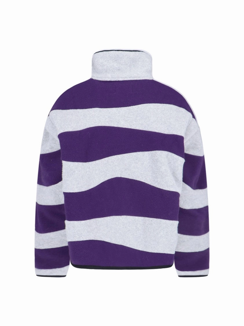 Turtleneck Sweater In Grey Fleece Purple Striped Pattern