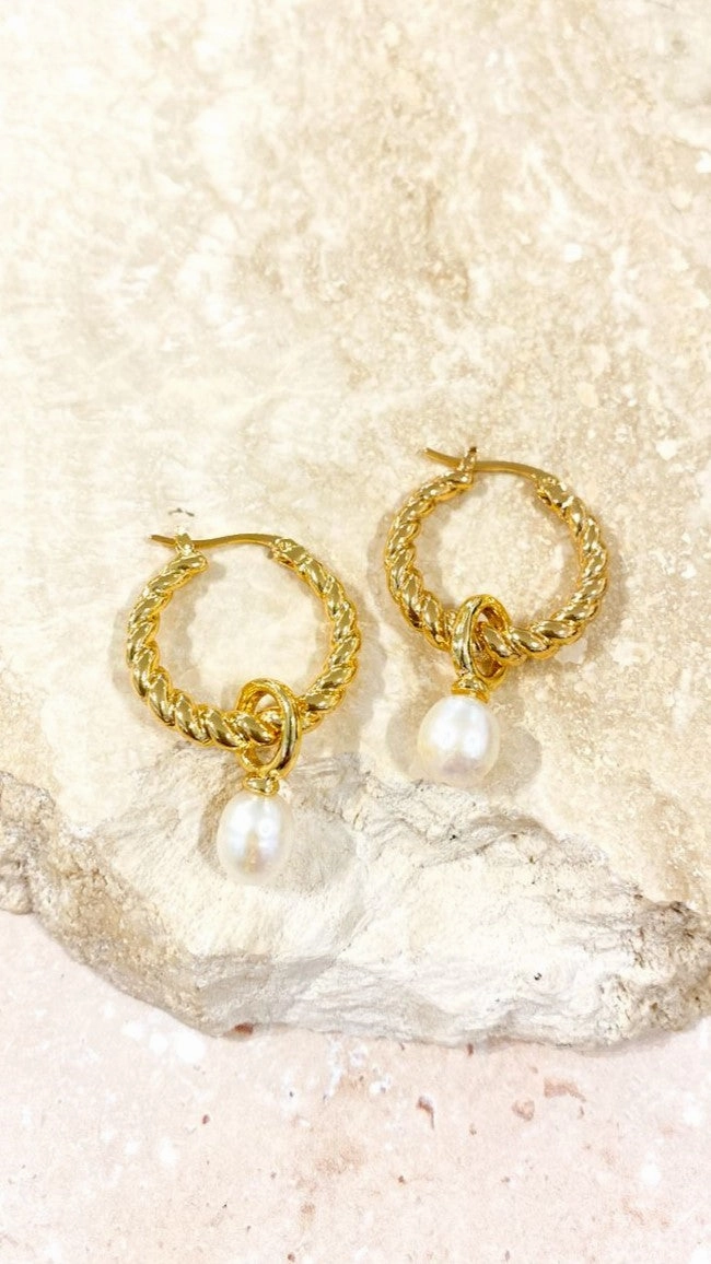 Twist Pearl Drop Earrings - Gold/Pearl