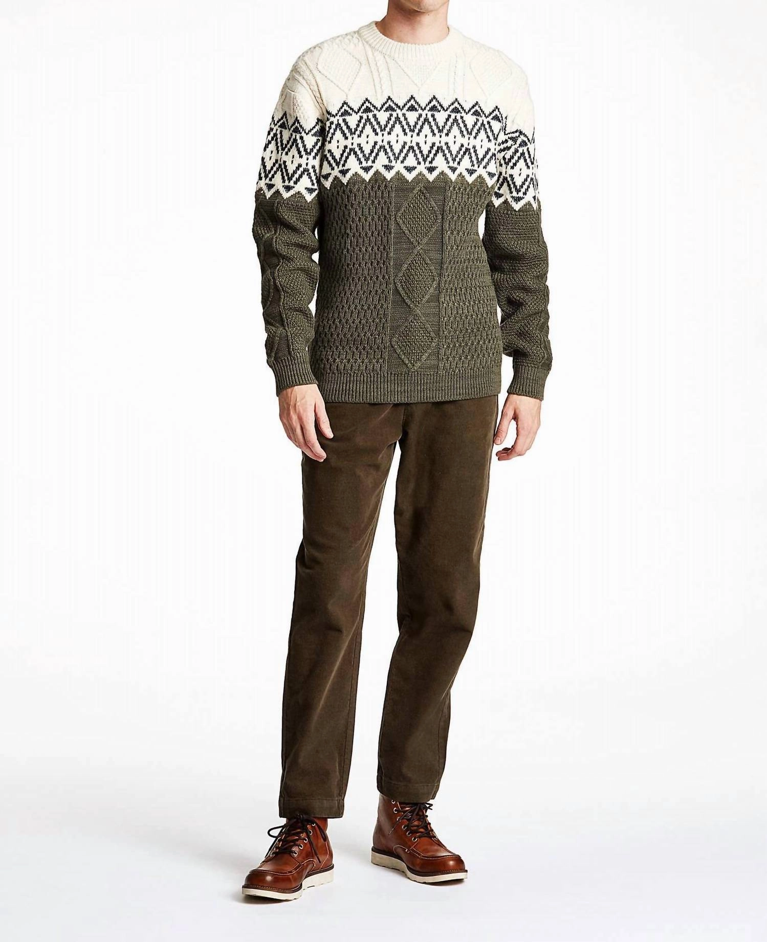 Two Color Yolk Cable Knit Sweater In Dkarmymix