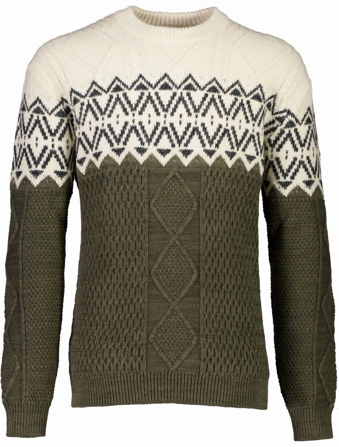 Two Color Yolk Cable Knit Sweater In Dkarmymix