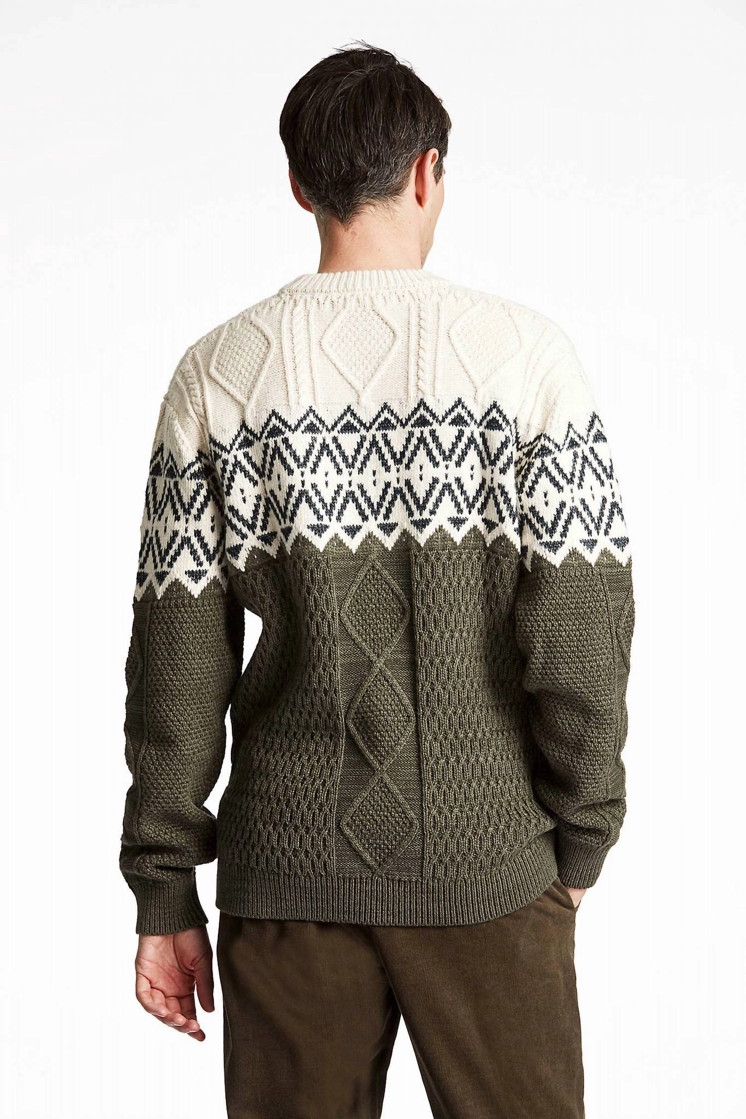 Two Color Yolk Cable Knit Sweater In Dkarmymix