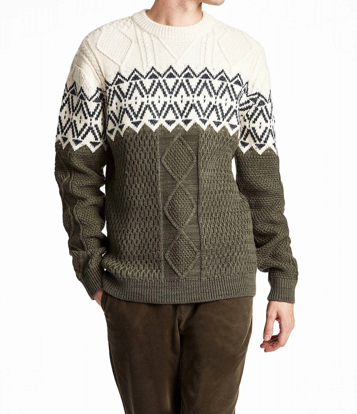 Two Color Yolk Cable Knit Sweater In Dkarmymix