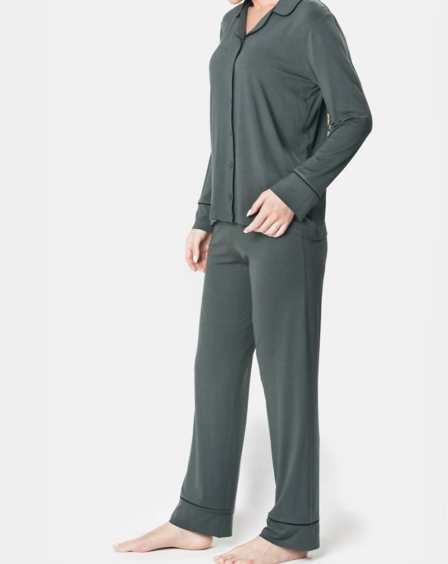 Ultra Soft Notch Collar Pajama Set In Fern