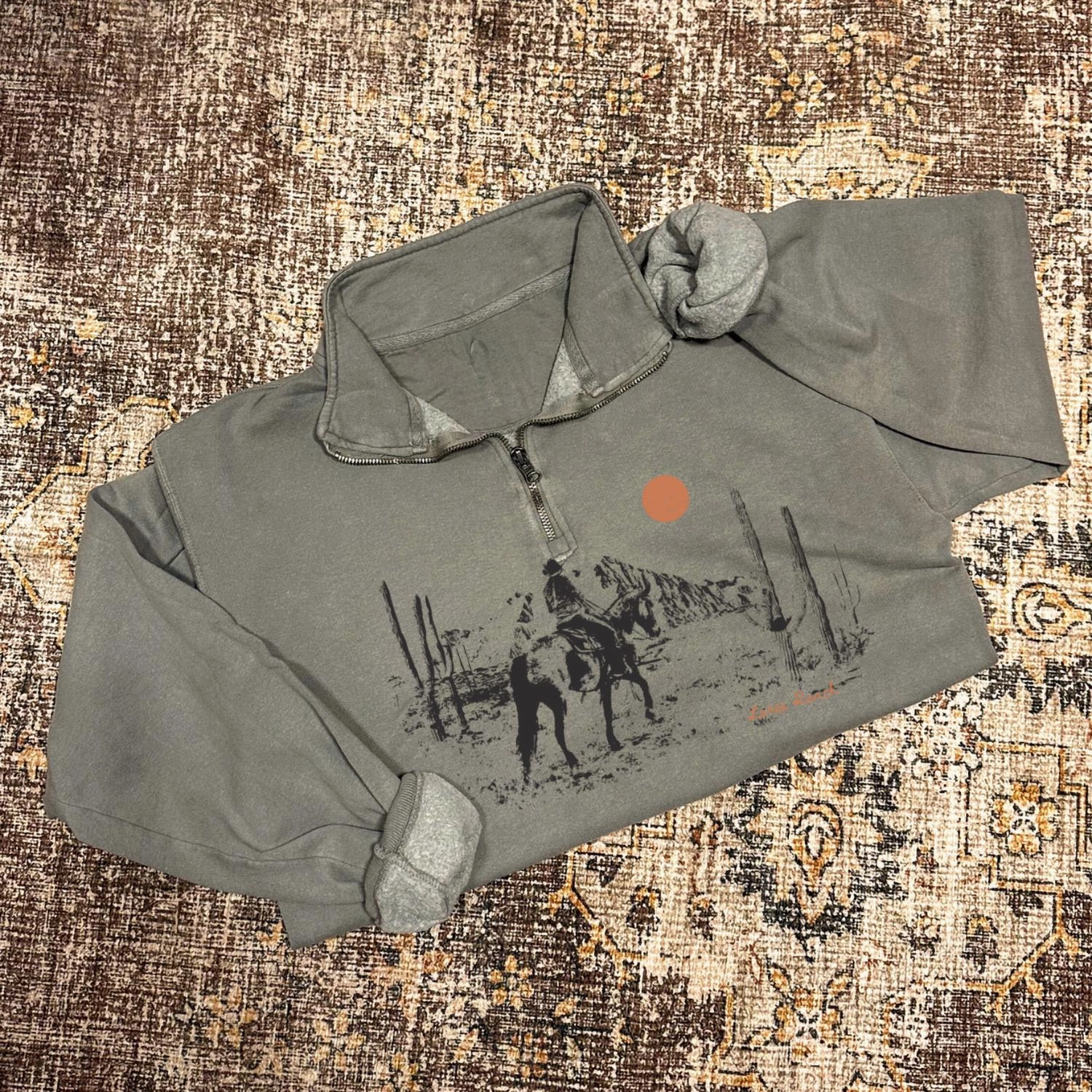 Unisex Saddle Up And Ride Quarter Zip Sweatshirt In Grey