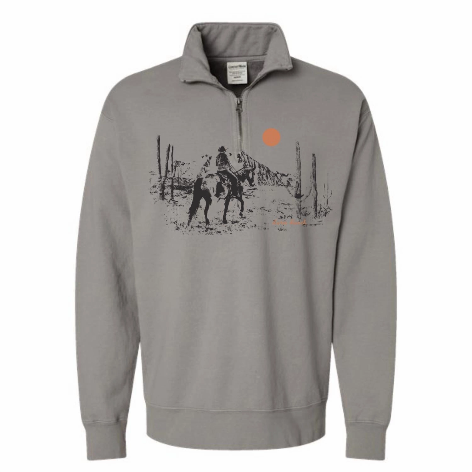 Unisex Saddle Up And Ride Quarter Zip Sweatshirt In Grey