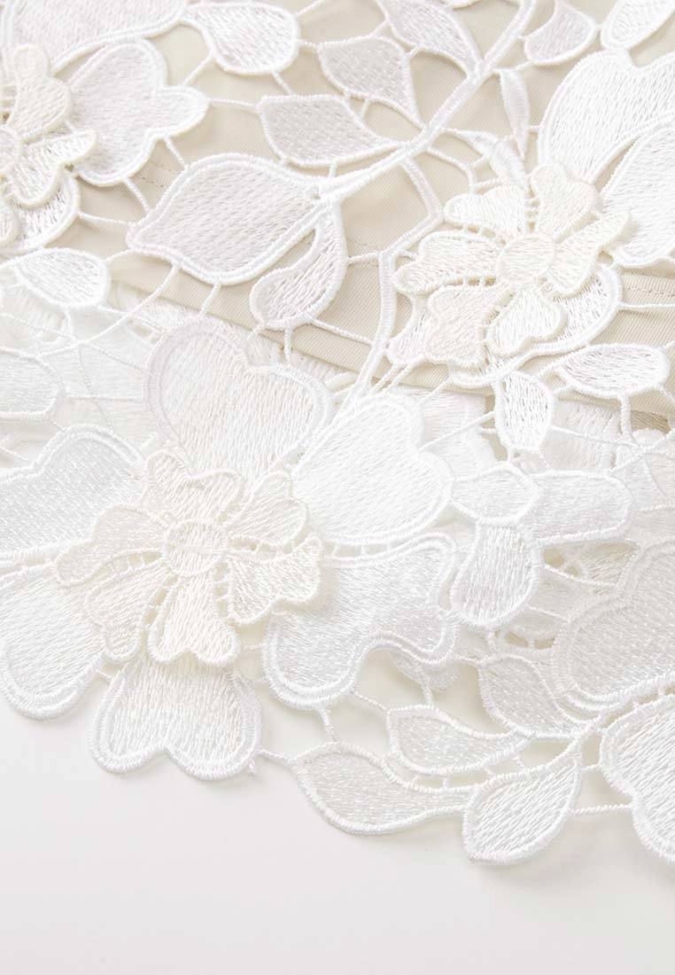 V Neck Black Detailing Jacquard White Lace Dress
