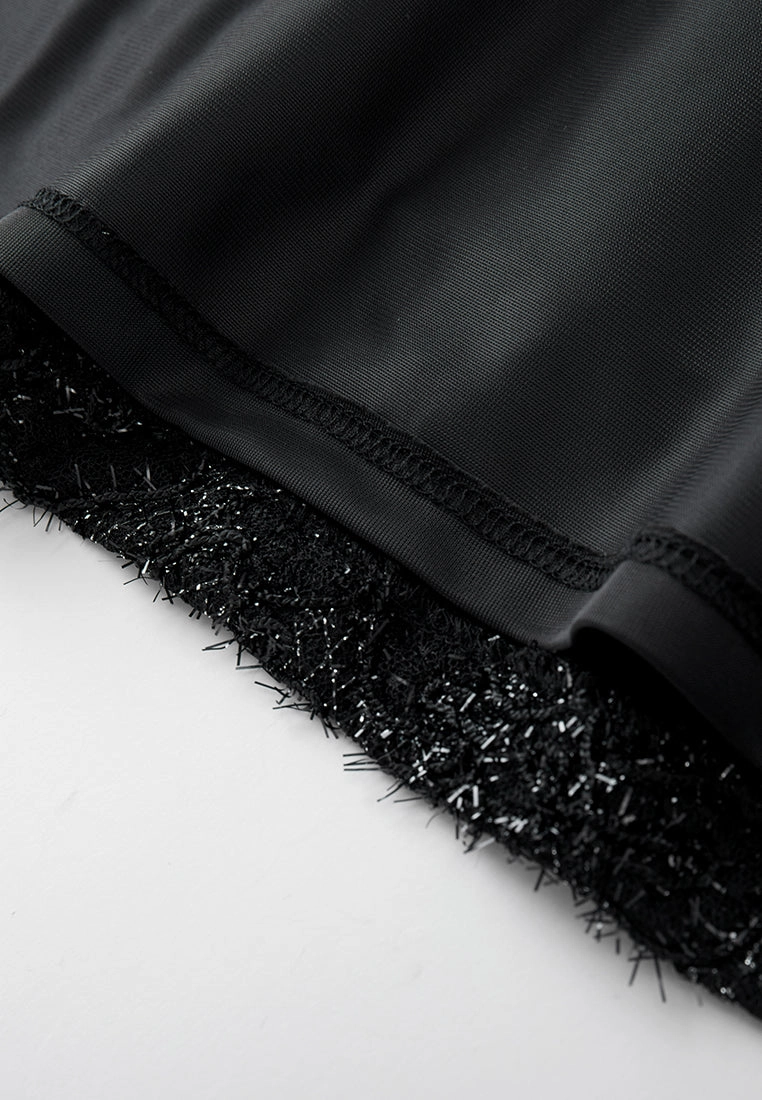 V-neck Frayed Lurex-detail Maxi Length Dress