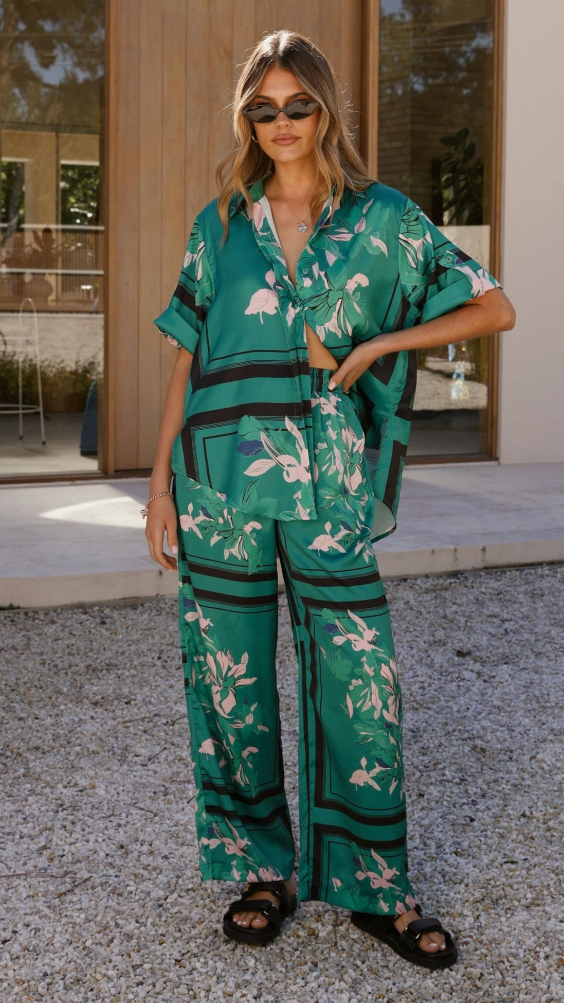Valene Pants - Green/Pink Print
