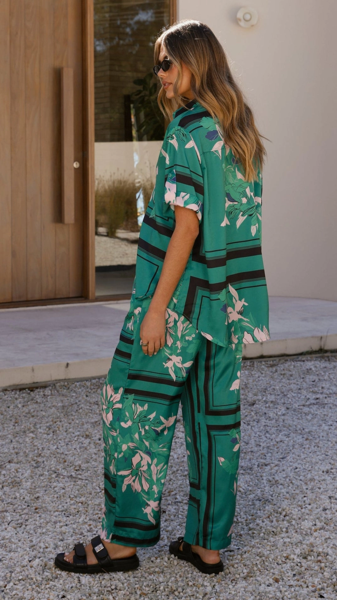 Valene Pants - Green/Pink Print