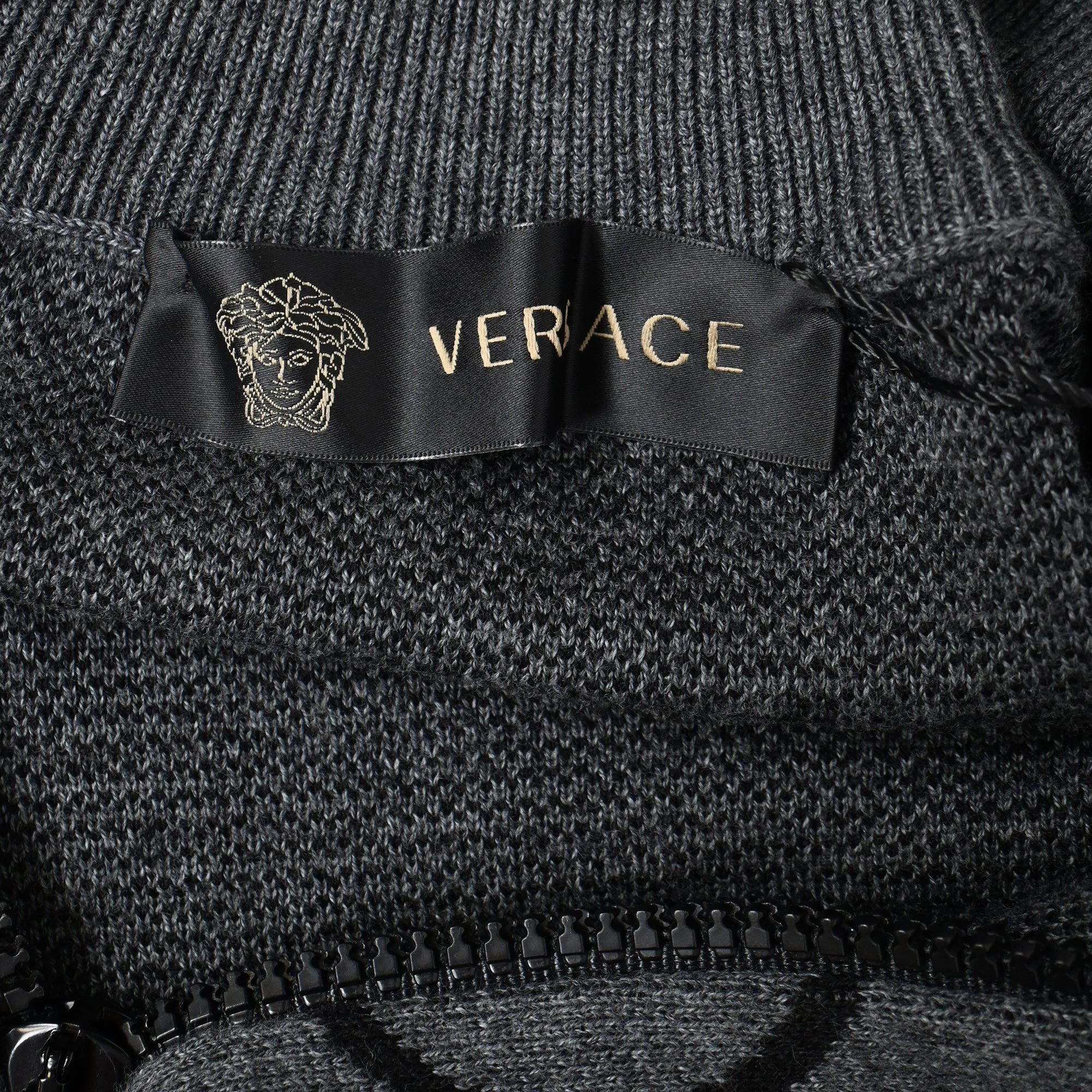 Versace Medusa Logo Zipped Sweater in Grey Wool