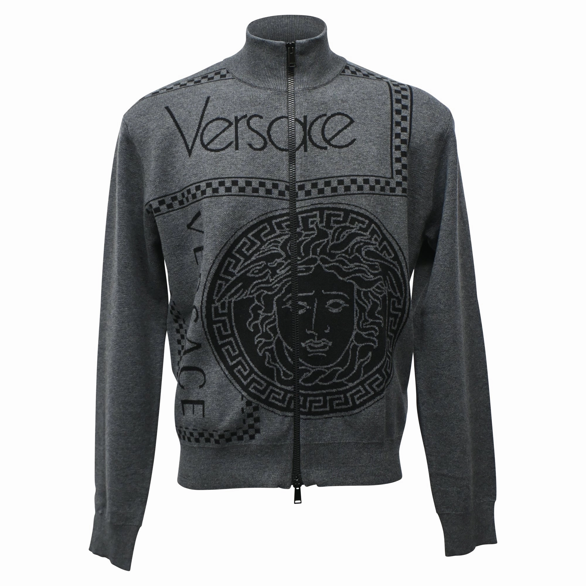 Versace Medusa Logo Zipped Sweater in Grey Wool