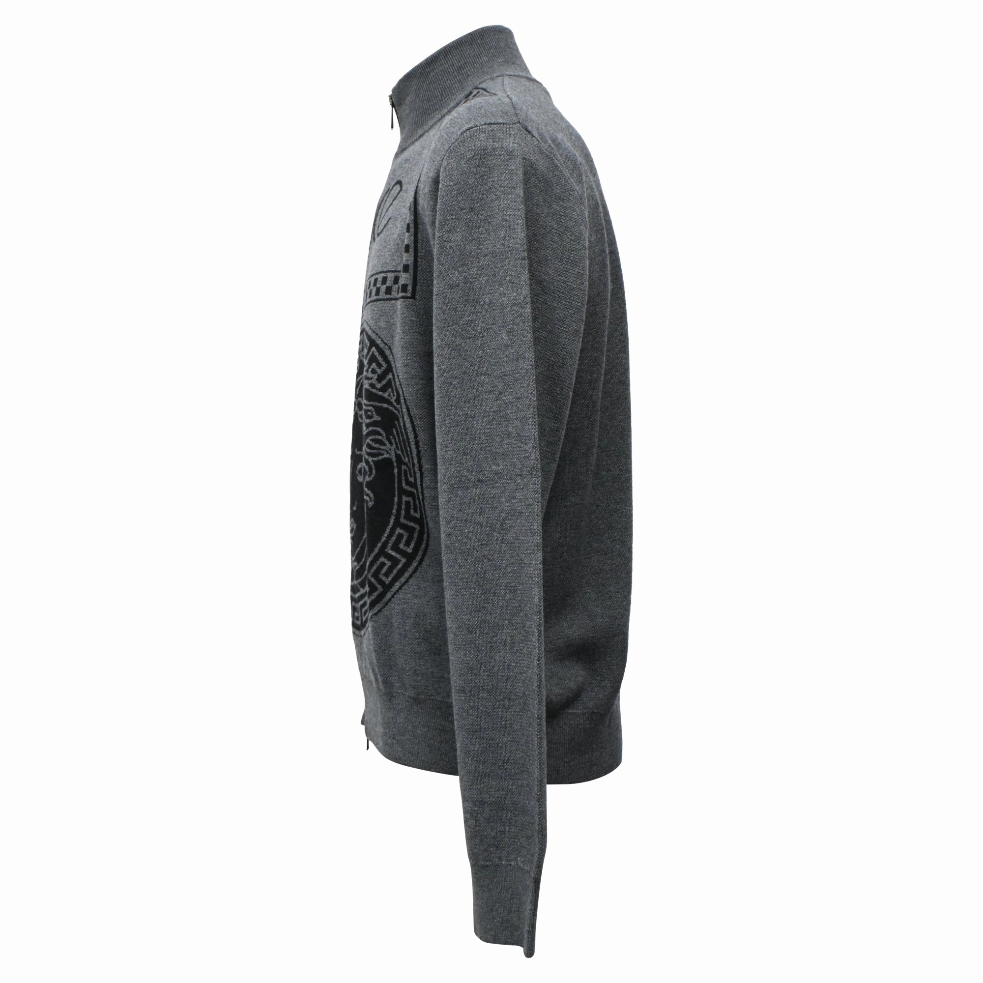 Versace Medusa Logo Zipped Sweater in Grey Wool