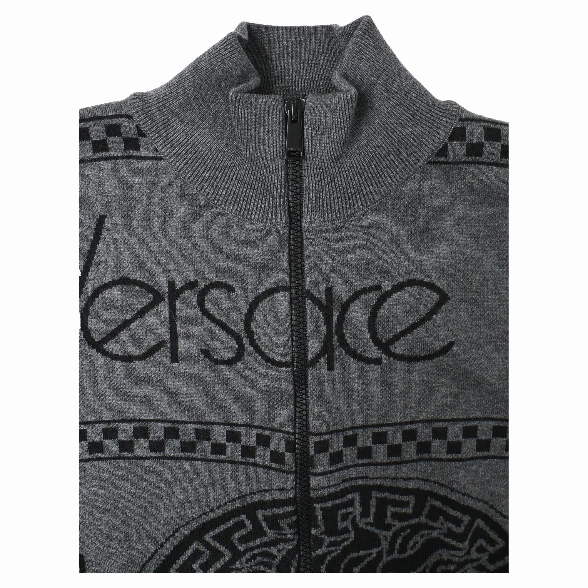 Versace Medusa Logo Zipped Sweater in Grey Wool