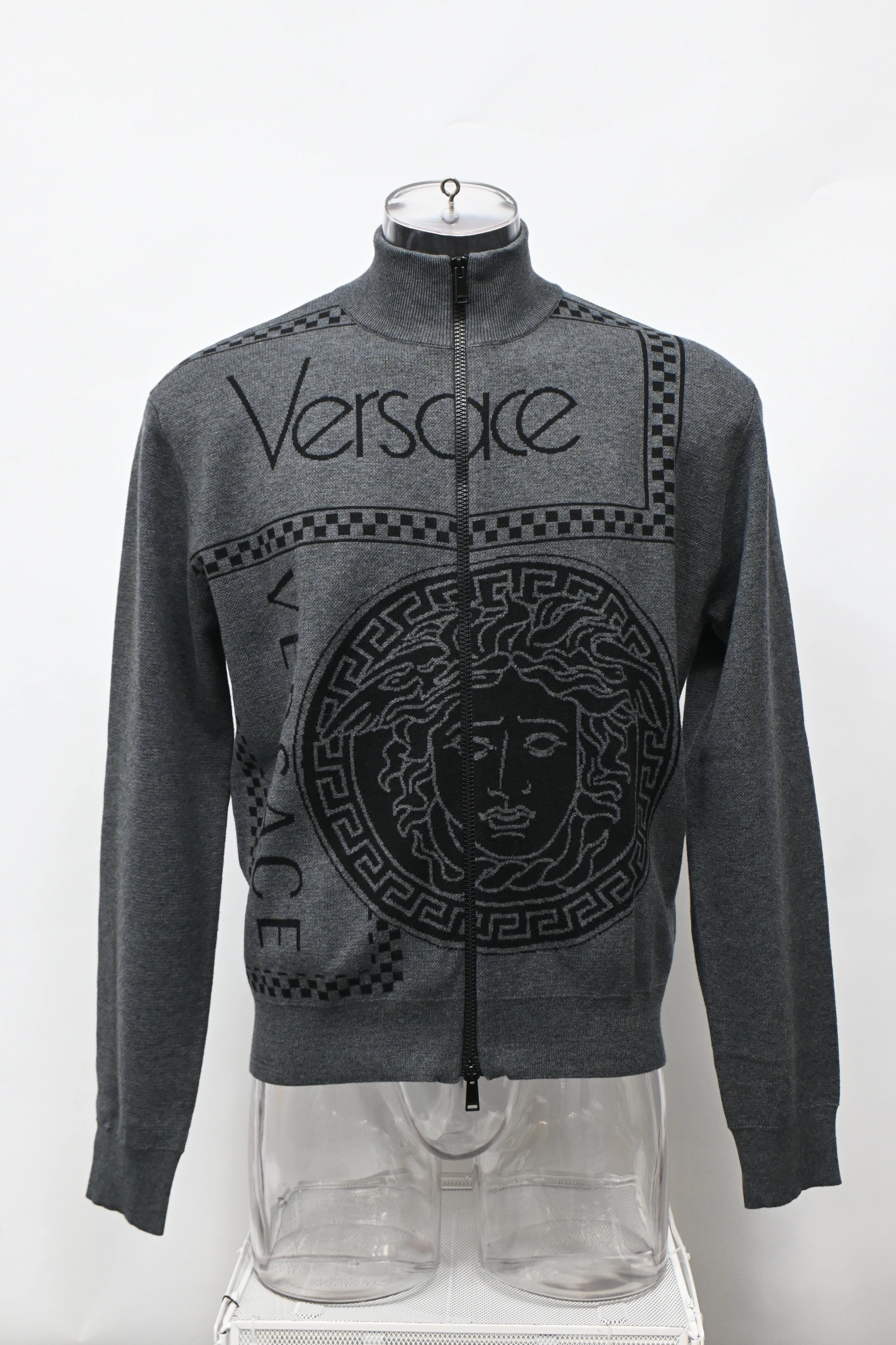 Versace Medusa Logo Zipped Sweater in Grey Wool