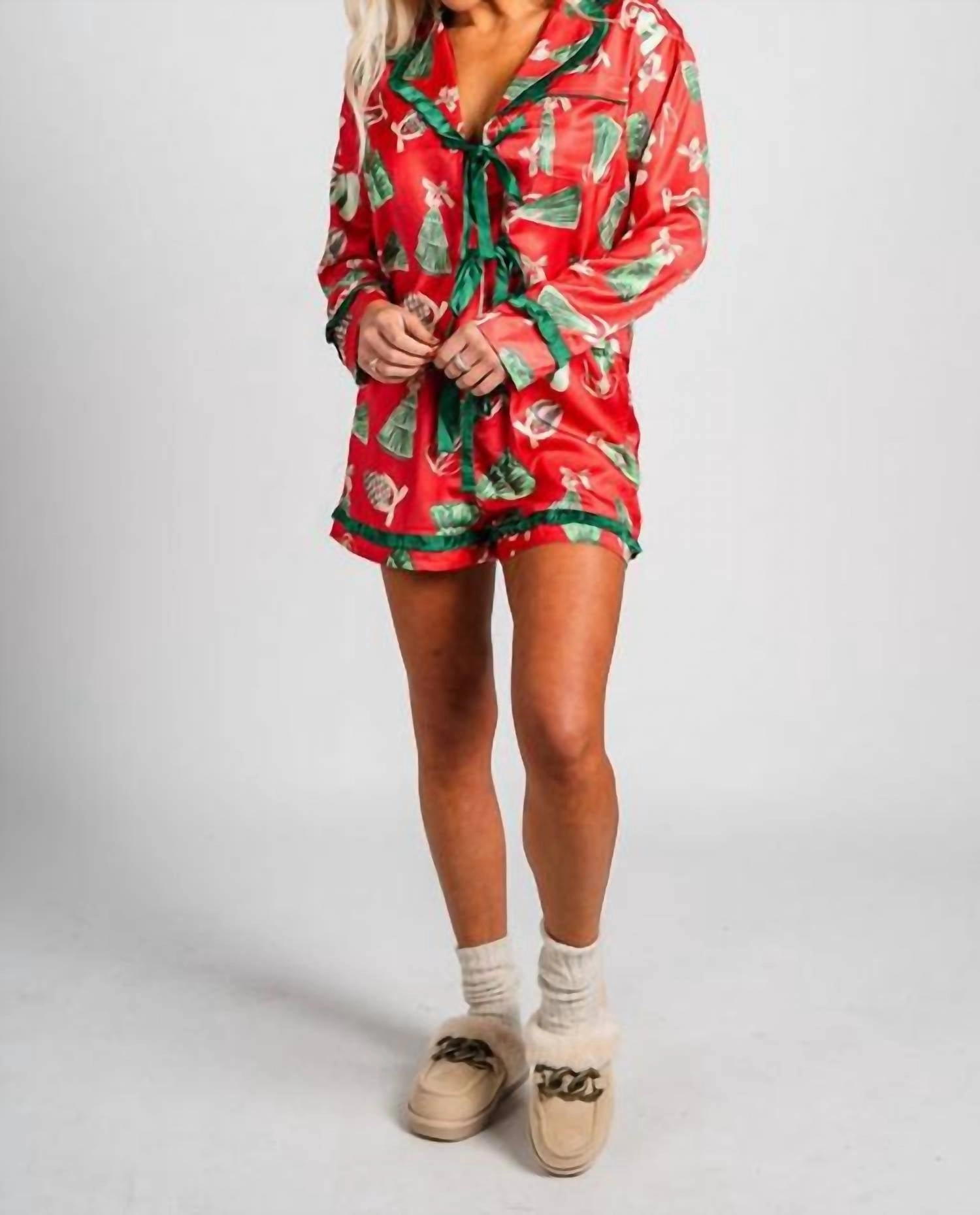 Vintage Ornament Pajamas In Red