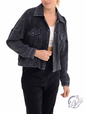 Waffle Knit Mineral-Washed Cropped Shacket affordable athletic pants for men