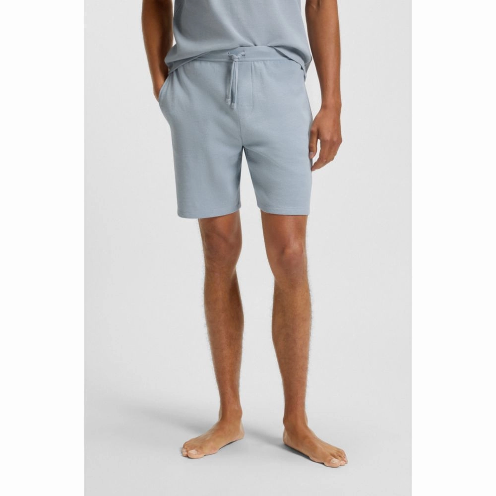 Waffle-structured pajama shorts with embroidered logo