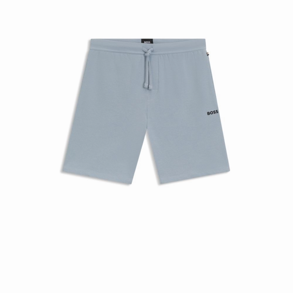 Waffle-structured pajama shorts with embroidered logo