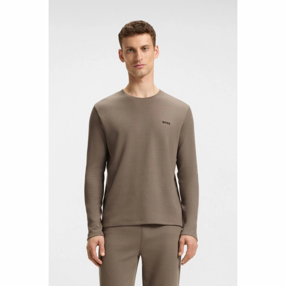 Waffle-structured pajama T-shirt in cotton