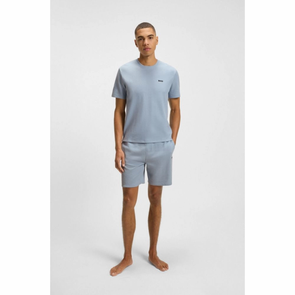 Waffle-structured pajama T-shirt with embroidered logo
