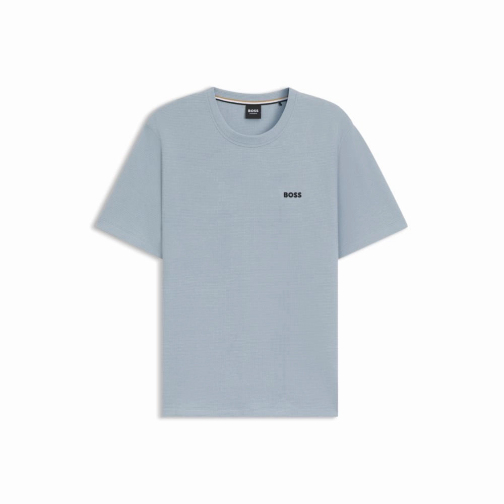 Waffle-structured pajama T-shirt with embroidered logo