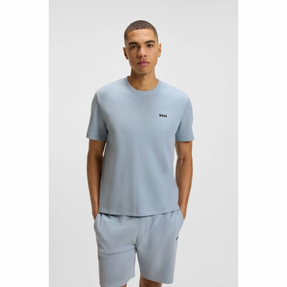 Waffle-structured pajama T-shirt with embroidered logo