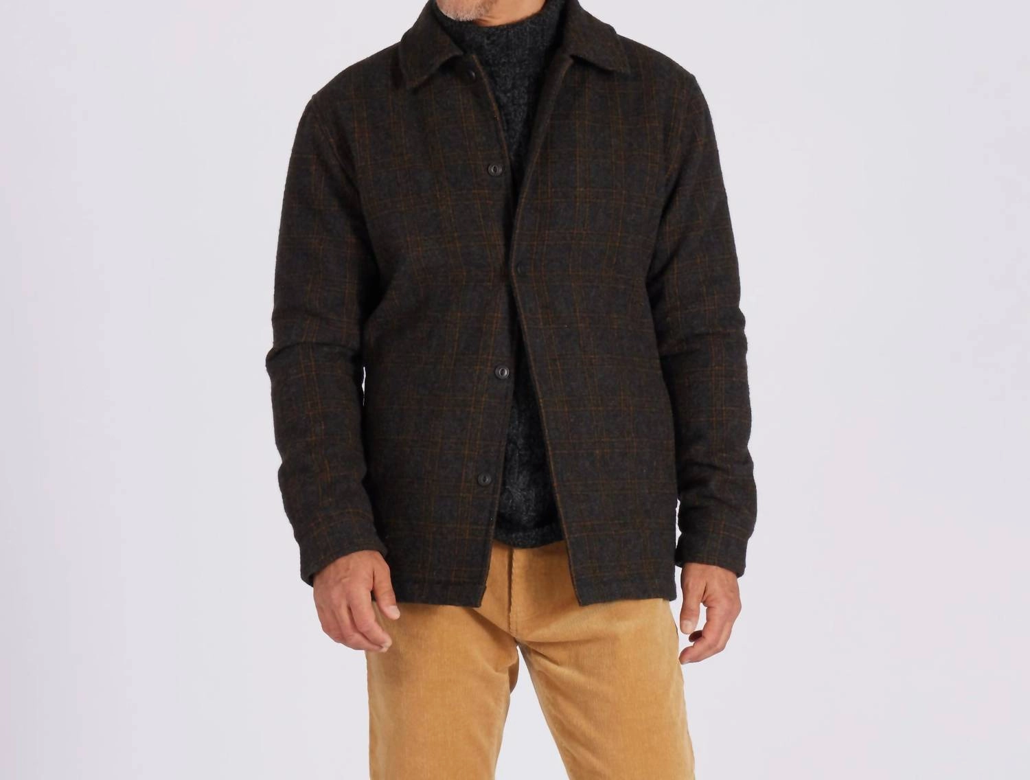 Watson Wool Car Coat In Heather Charcoal Brown Windowpane