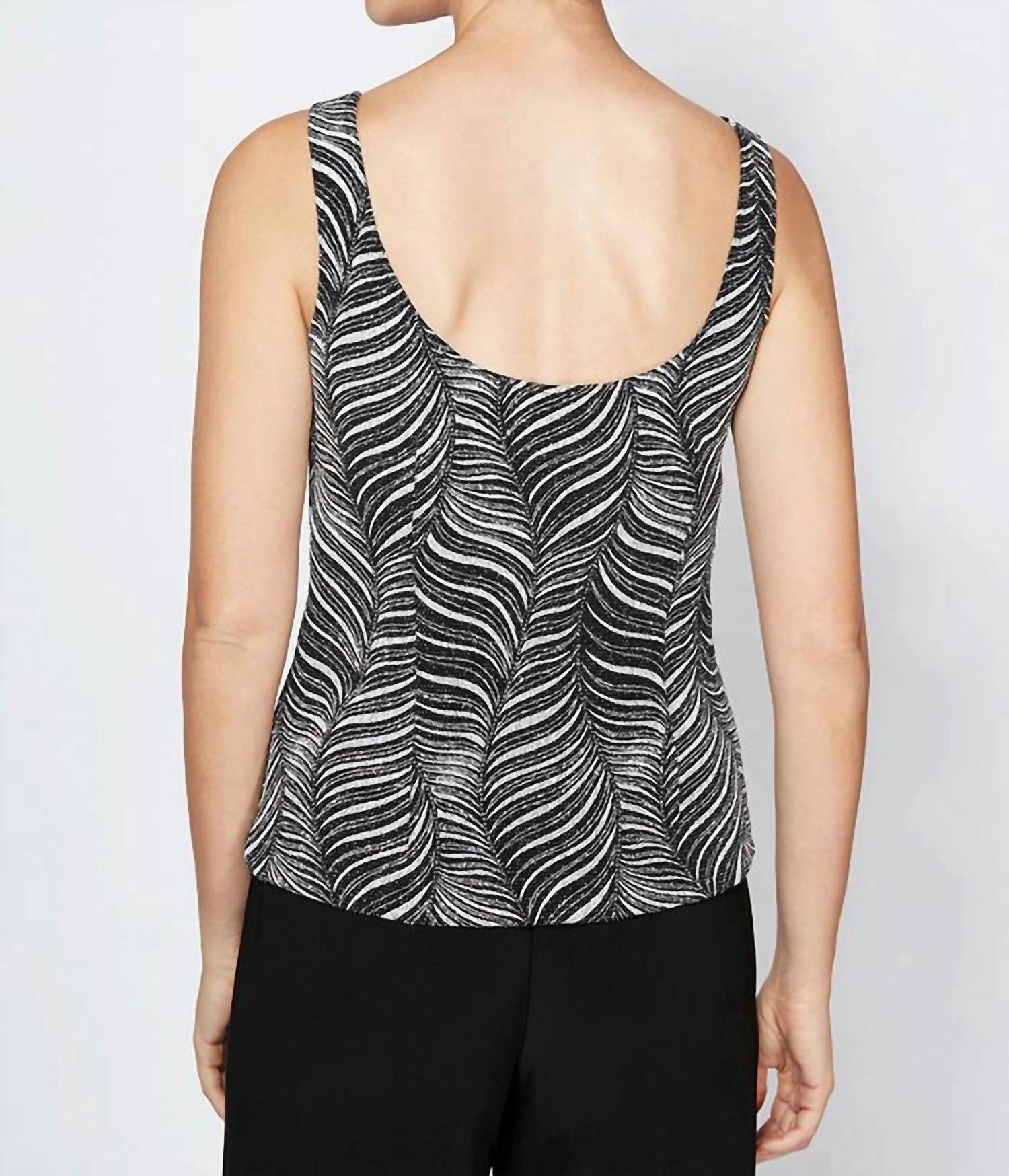 Waves Glitter Printed Twinset With Mandarin Neck Jacket And Scoop Neck Tank In Black White