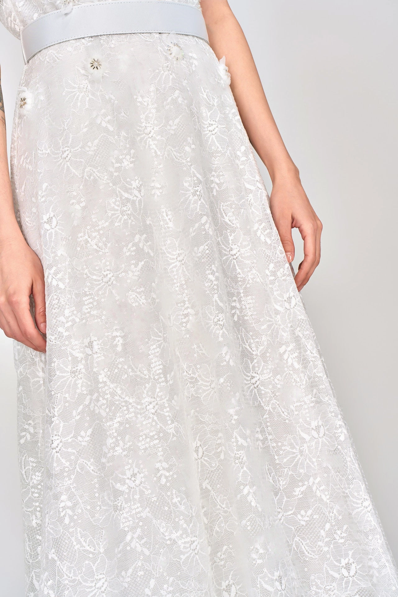 White Embellished Lace Maxi Dress