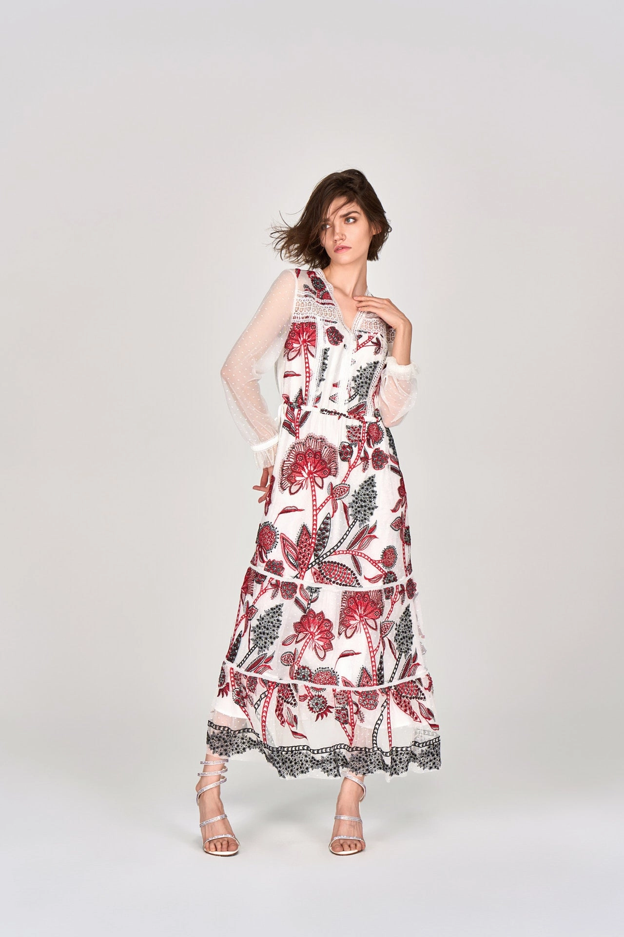 White Embroidered Tie-waist Maxi Dress