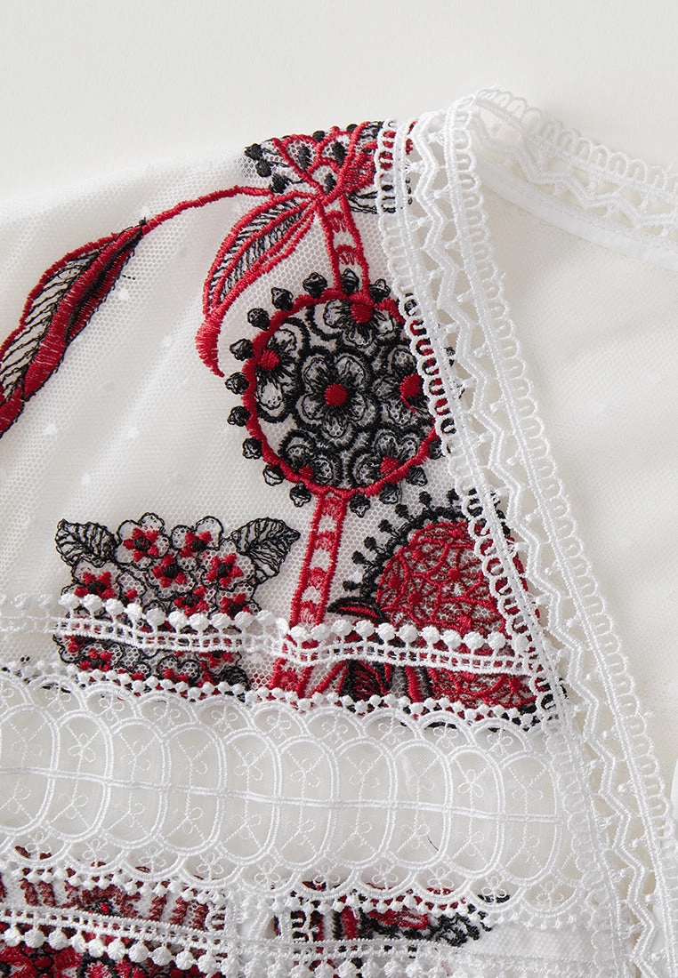 White Embroidered Tie-waist Maxi Dress