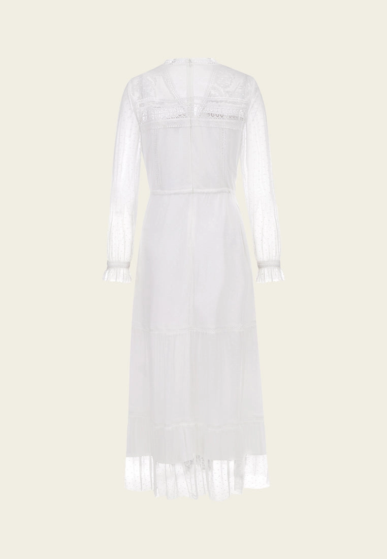 White Embroidered Tie-waist Maxi Dress