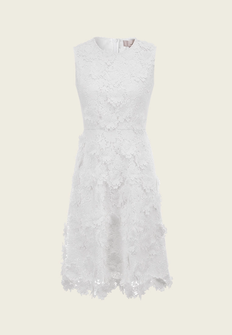 White Lace Sleeveless Midi Dress