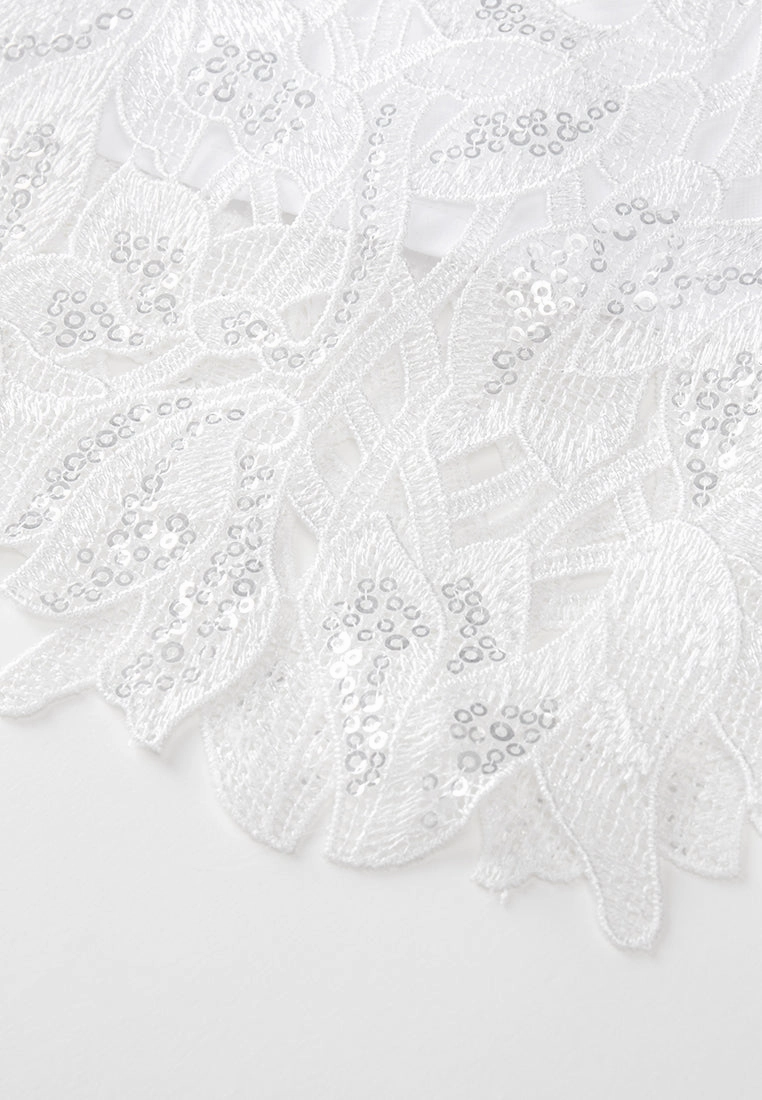 White Square Neck Lace Dress