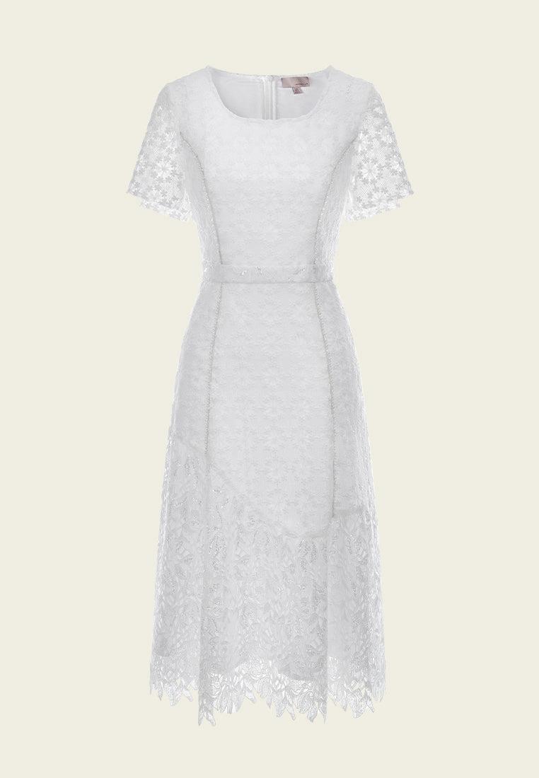 White Square Neck Lace Dress