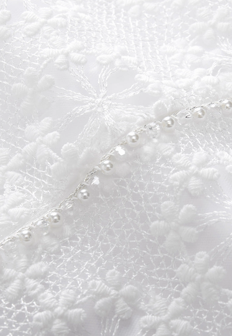 White Square Neck Lace Dress