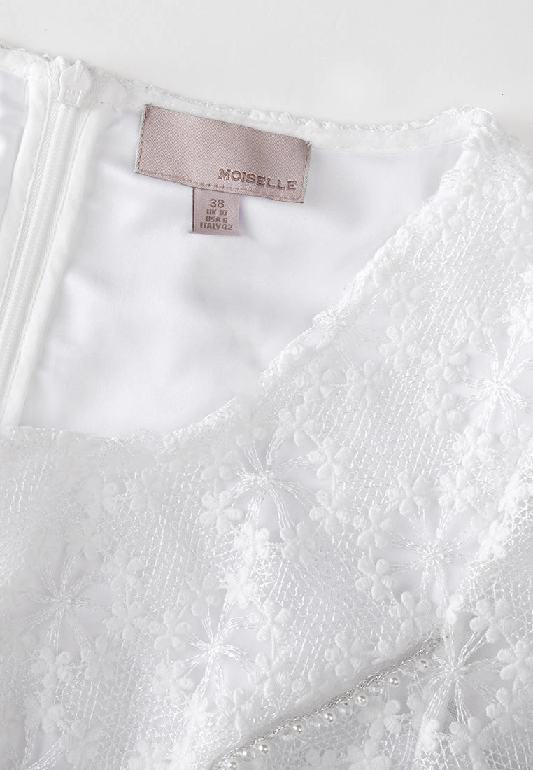 White Square Neck Lace Dress