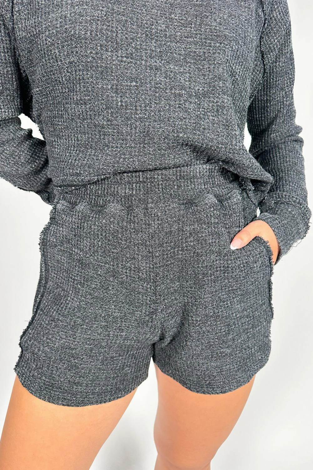Whitney Waffle Short Set In Black