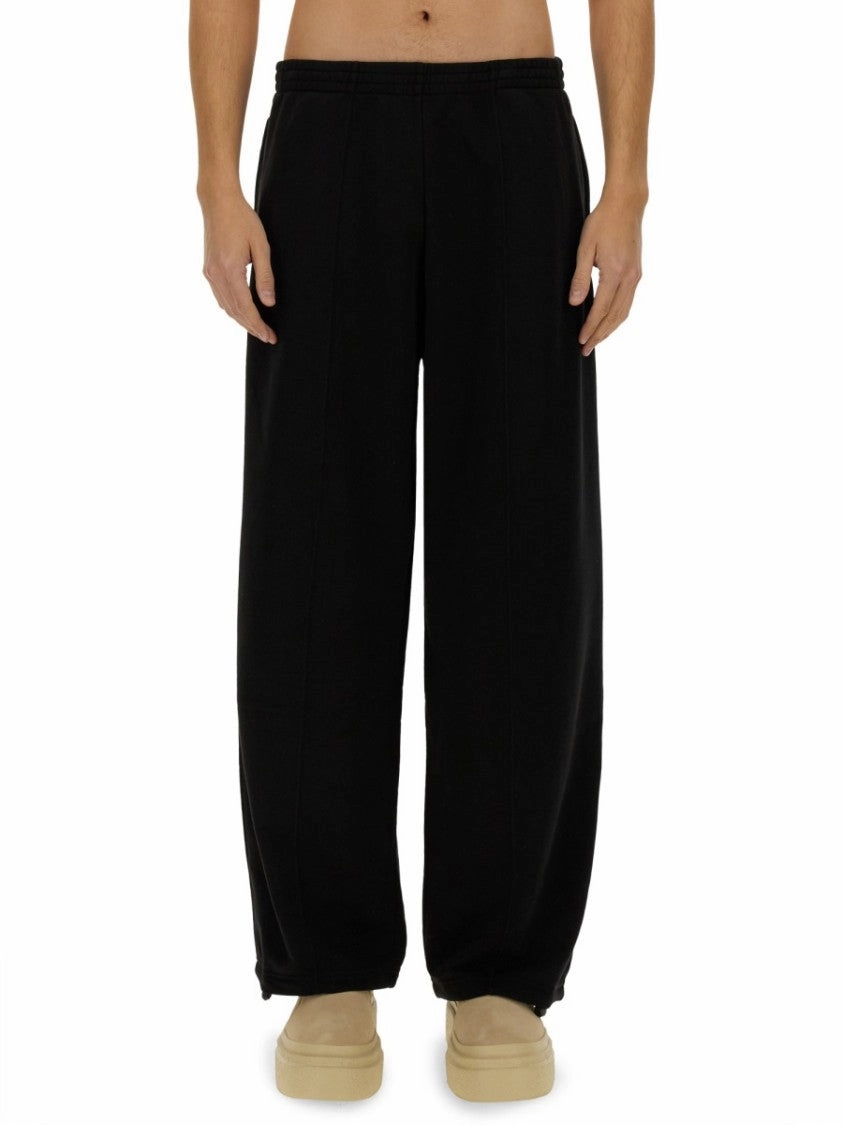 Wide-Leg Wool Blend Pants With Elastic Waistband