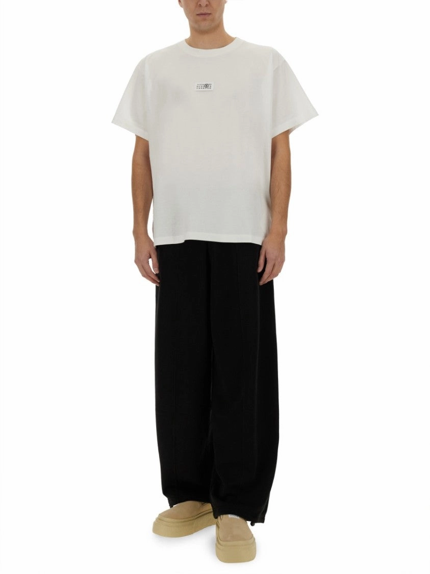 Wide-Leg Wool Blend Pants With Elastic Waistband