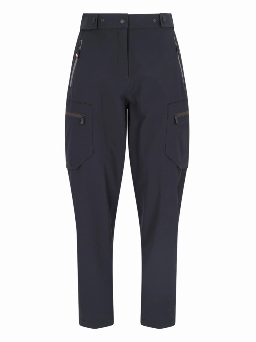 Wide Multi-Pocket Trousers In Black Stretch Nylon
