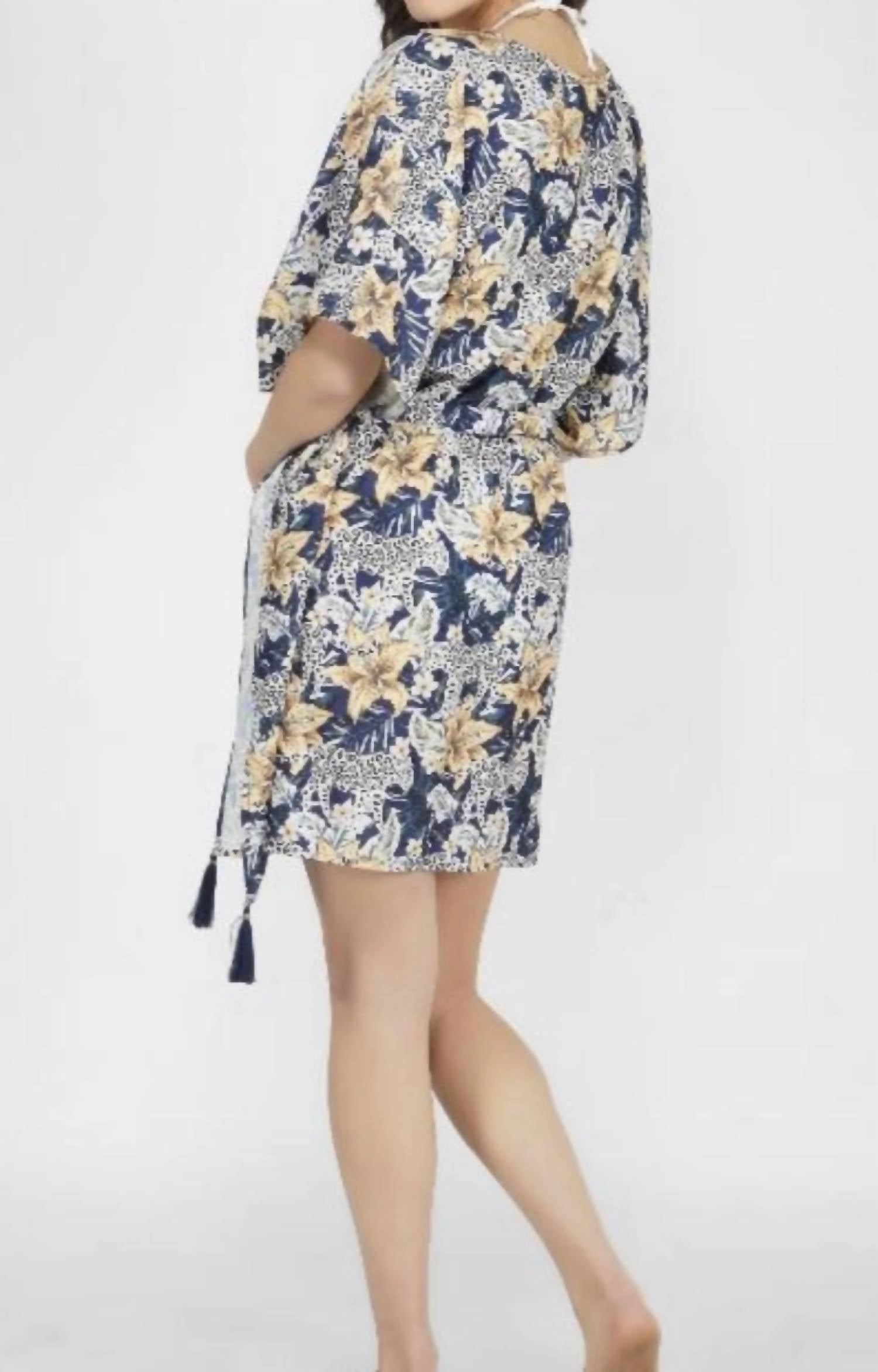 Wild Flowers Kimono In Navy Multi