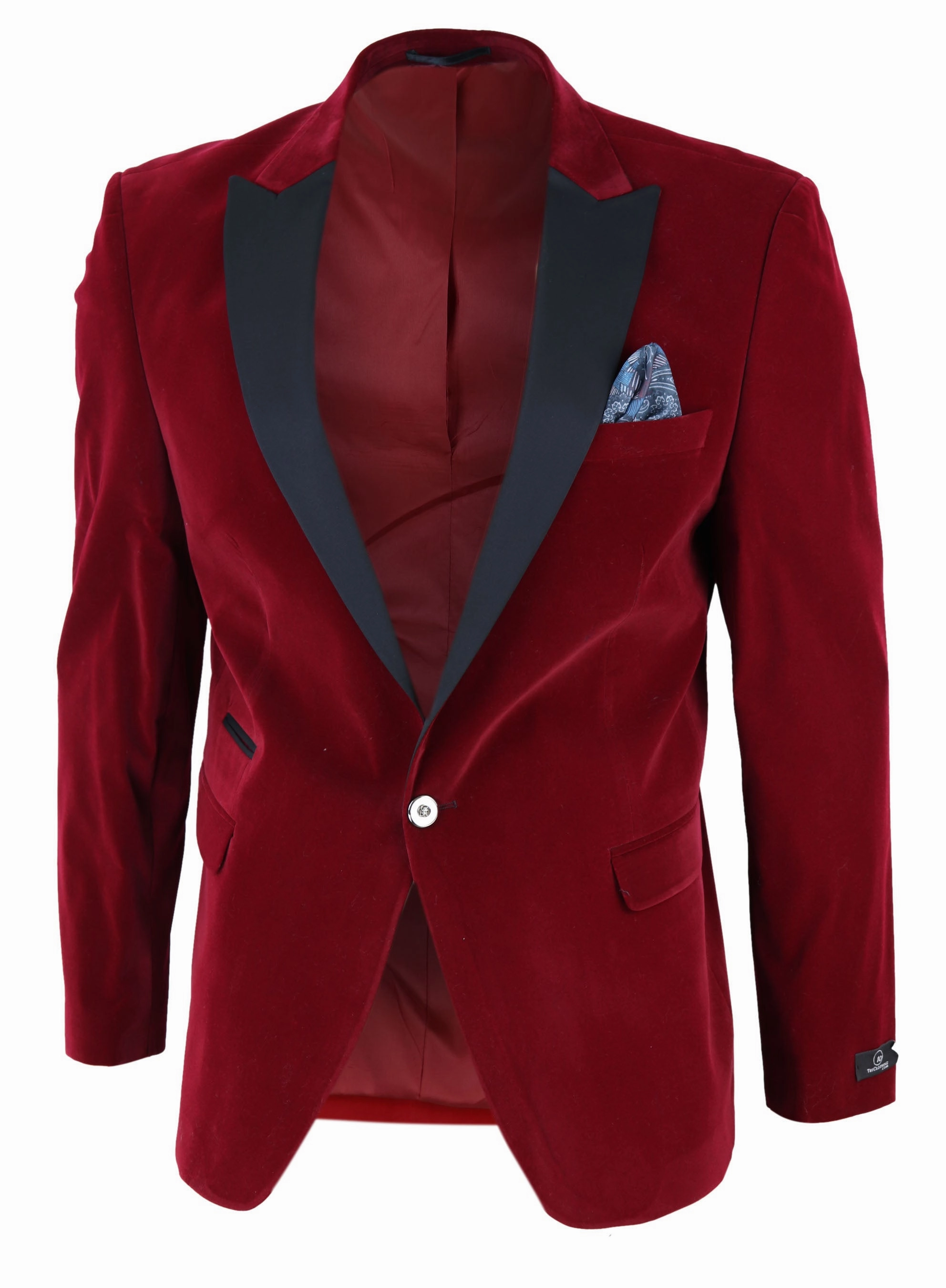 Wine Velvet 1 Button Jacket Tuxedo Blazer
