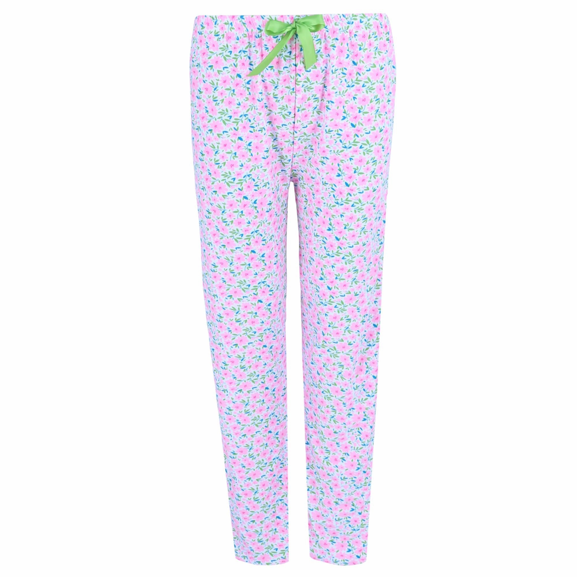 Women's Button Up Long Sleeve & Pant Pink Floral Set