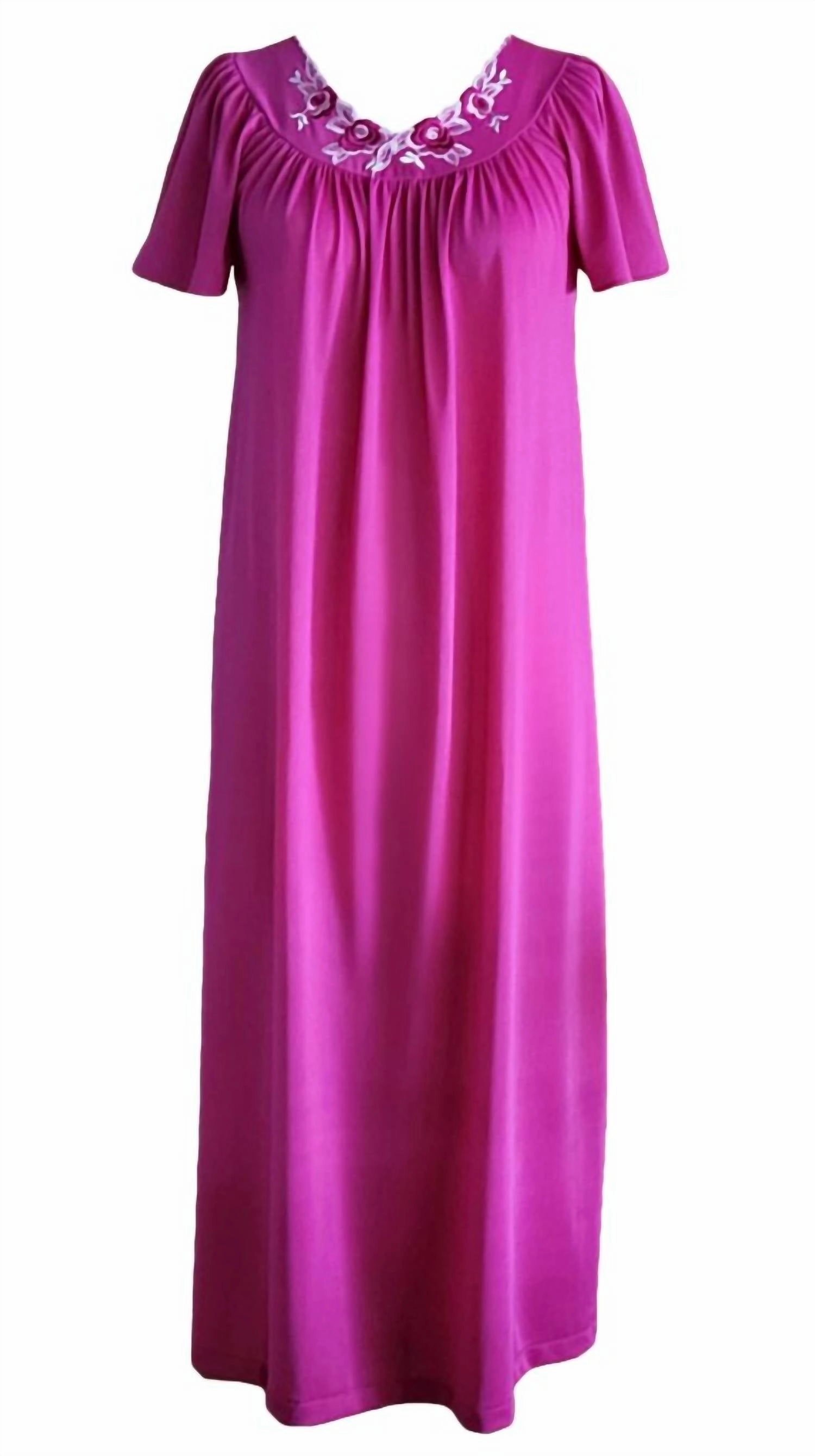 Women's Long Gown With Flower Petal Embroidery And Flutter Sleeves In Raspberry