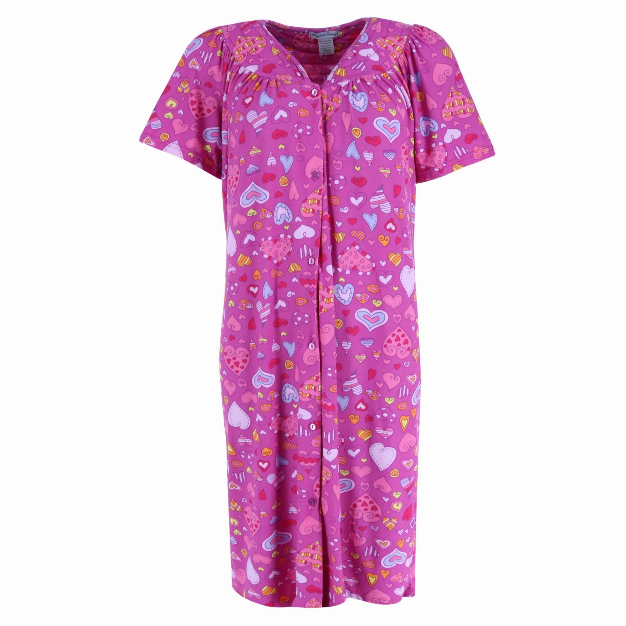 Women's Pink Hearts Short Sleeve Button Down Duster