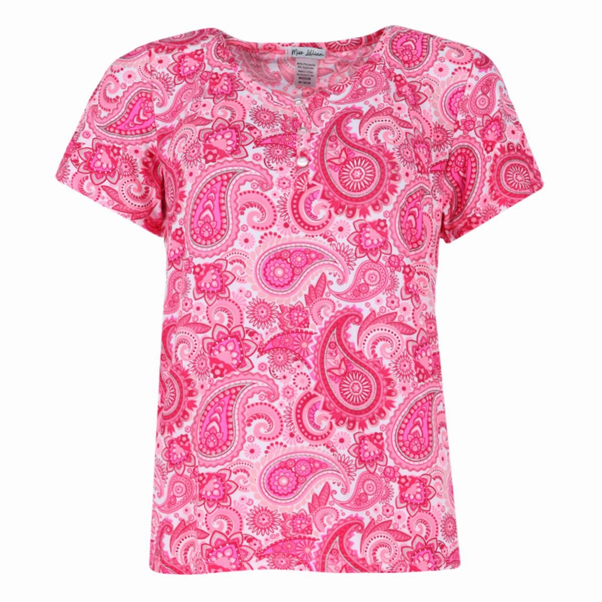 Women's Plus Size Paisley Henley Short Sleeve and Shorts Set